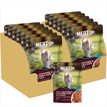 Load image into Gallery viewer, Meat Up Adult (+1 Year) Wet Cat Food, Real Chicken and Chicken Liver in Gravy, 70 Gram (Pack of 6) - Buy 1 Get 1 Free
