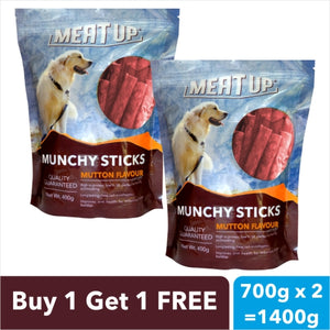 Meat Up Adult Dog Food 3 kg + Chicken Flavor Biscuit 500g + Mutton MunchySticks  400g (Buy 1 Get 1 Free)