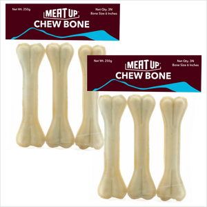 Meat Up Pressed Chew Bones, Dog Treats, 6 inches - Pack of 3 Bones (Buy 1 Get 1 Free)