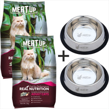 Load image into Gallery viewer, Meat Up Adult Cat Food ,3 kg (Buy 1 Get 1 Free) + Stainless Steel Cat Feeding Bowl (Buy 1 Get 1 Free), 225ml
