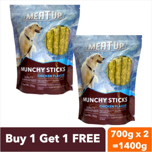 Meat Up Munchy Sticks, Chicken Flavour, Dog Treats, 700 g (Buy 1 Get 1 Free) + Meat Up Puppy Dog Food, 3 kg (Buy 1 Get 1 Free)
