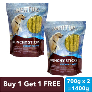 Meat Up Adult Dog Food, 3 kg + Chicken Flavour Munchy Sticks, Dog Treats, 700 g (Buy 1 Get 1 Free)