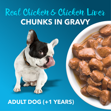 Load image into Gallery viewer, Meat Up Wet Dog Food, Real Chicken and Chicken Liver in Gravy, 12 Pouches (12 x 70g) - Buy 1 Get 1 Free
