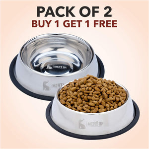 Meat Up Stainless Steel Dog Feeding Bowl, 850 ml (Buy 1 Get 1 Free)