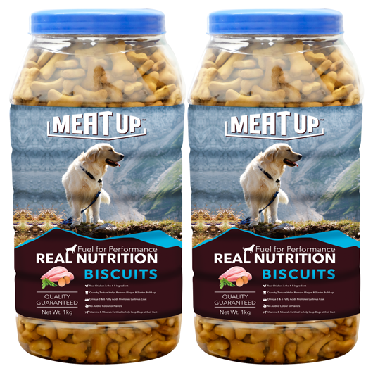 Meat Up Chicken Flavour , Real Chicken Biscuit, Dog Treats - 1kg Jar ( Buy 1 Get 1 Free)