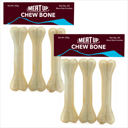 Meat Up Pressed Chew Bones, Dog Treats, 6 inches - Pack of 3 Bones (Buy 1 Get 1 Free)