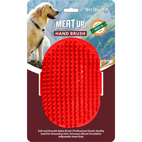 Meat Up Bathing and Grooming Hand Brush with Rubber Bristles - For Dogs and Cats