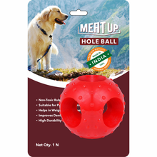 Load image into Gallery viewer, Meat Up Non-Toxic Rubber Hole Ball Chew Toy, Puppy/Dog Teething Toy - 3 inches
